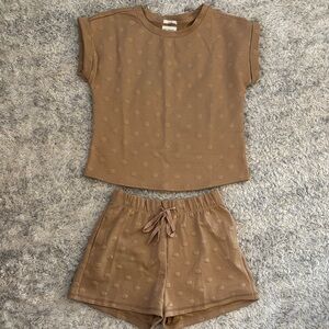 Blu Pepper Tan Textured Top and Shorts Set
